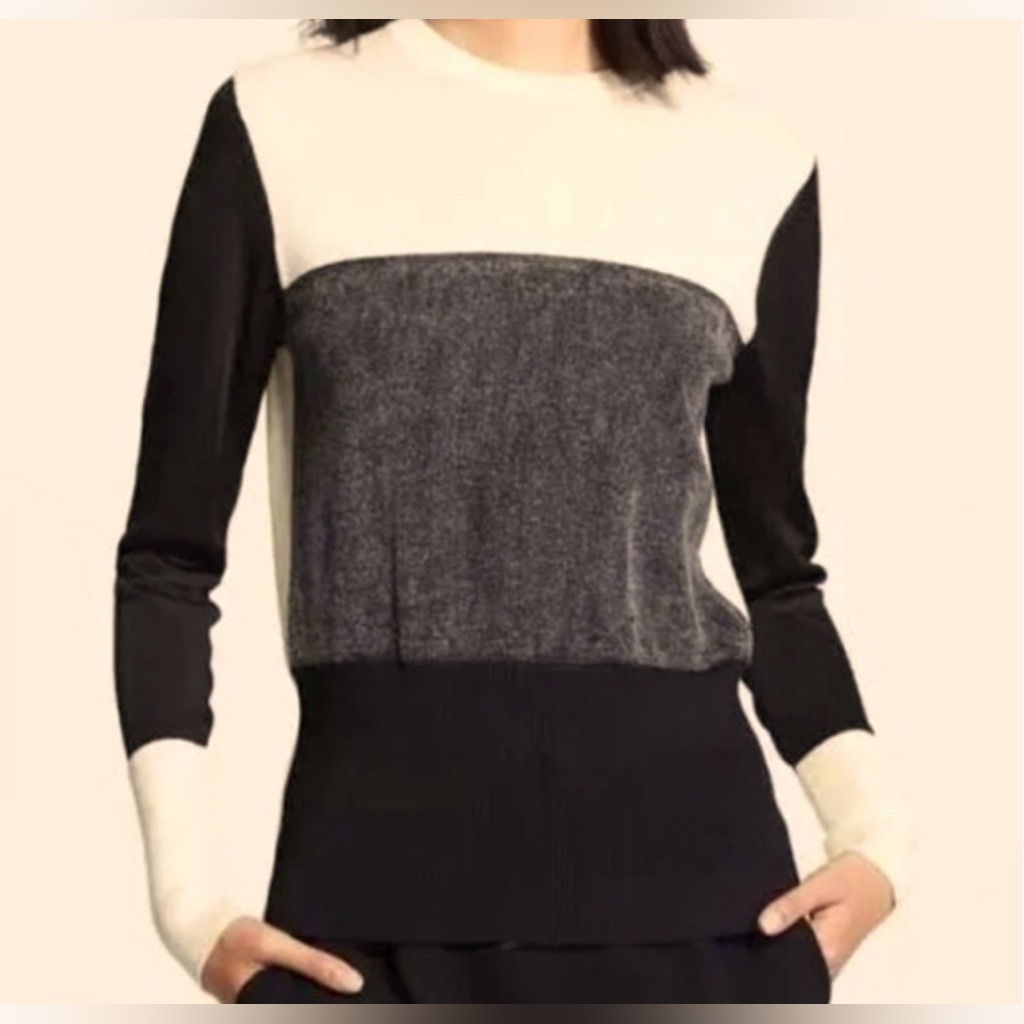 Rag & Bone Colorblock Sweater Black/Gray/Beige Knit Mesh Sleeves | Xs |